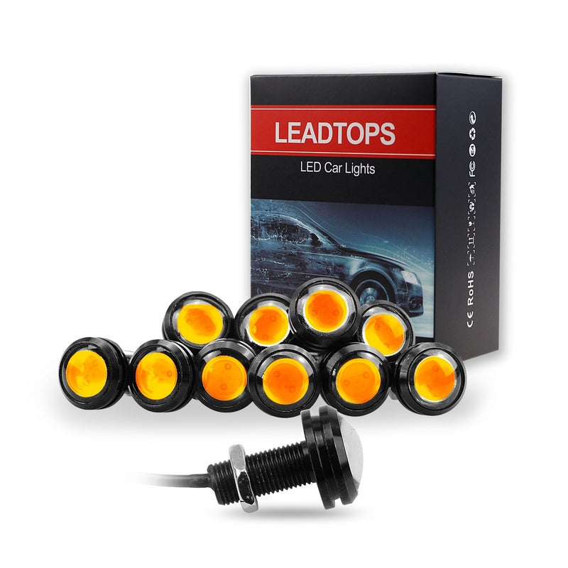 LEADTOPS 10Pcs 18mm 12V Eagle Eye LED Car Fog DRL Daytime Running Light Backup Reverse Tail Rock Lights Small bulb (Yellow, Black Case) - Image 1
